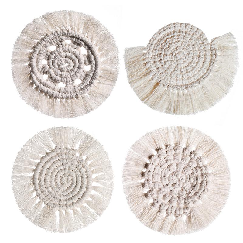 Nouveaux dessous de tasse tissés à la main, napperons à pompons, sous-verres bohèmes, décoration de cuisine bohème pour la maison
