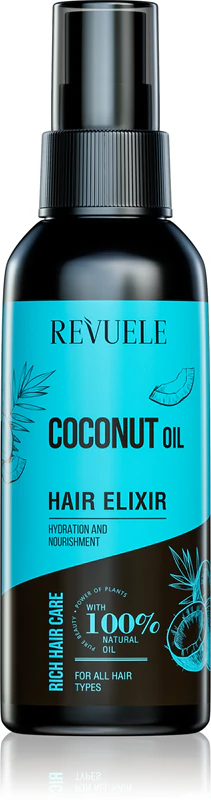 Revuele Coconut Oil Hair Elixir, ein Leave-in-Elixier für das Haar, das vor hohen Temperaturen schützt.
