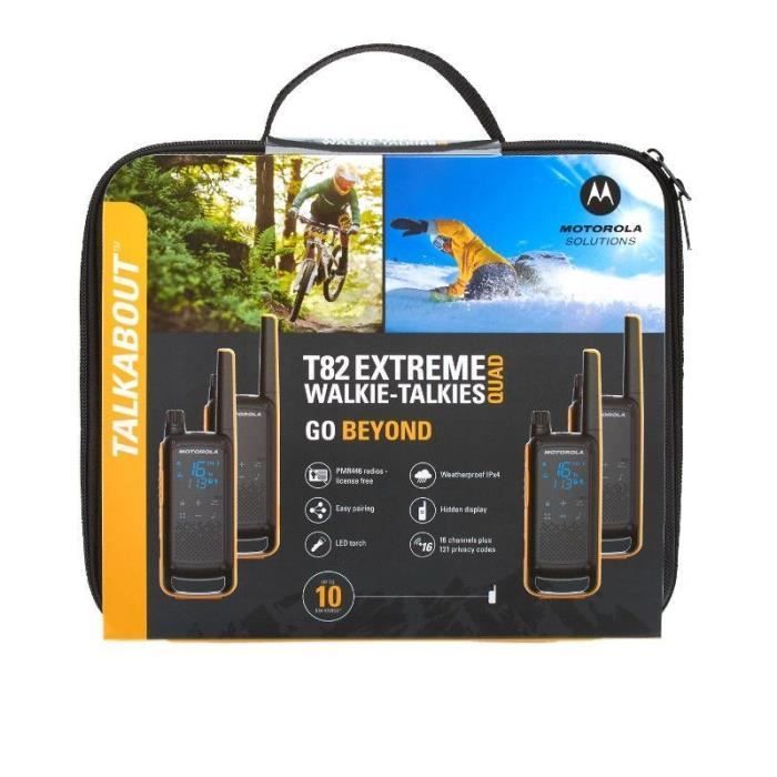 Motorola Talkabout T82 Extreme Quad Pack tragbares 2-Band-PMR-Funkgerät 446 MHz, 16 Kanäle, schwarz, gelb (4er-Pack)