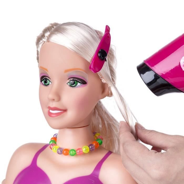 Tête à Coiffer et Maquiller Enfant Jouet, Tête de Maquillage Poupée, Accessoires de Coiffure Inclus, avec Sèche-Cheveux