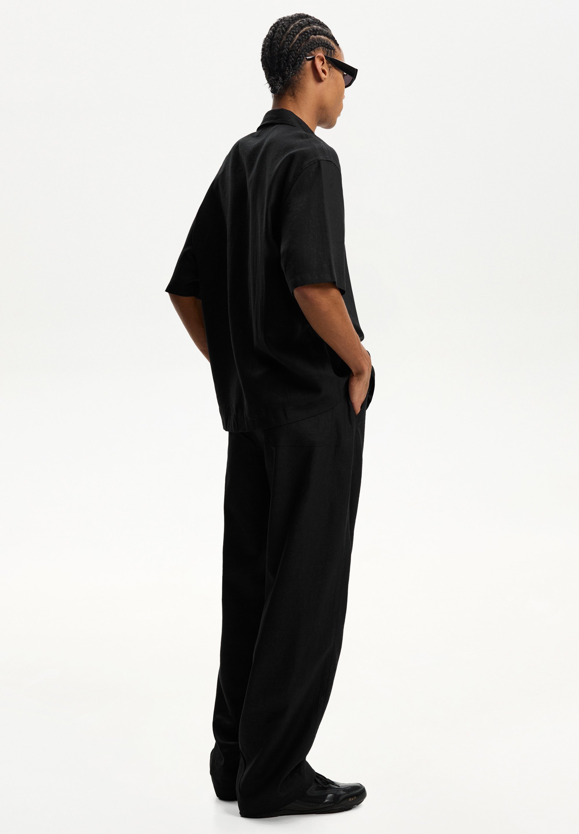 Bershka Leinenmischungshose - Hose - schwarz