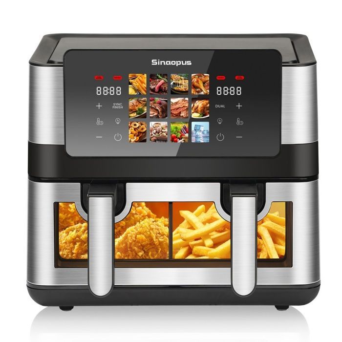 Fritadeira Elétrica sem Óleo - 8,5L Cesto Simples/Duplo - 12 Programas e Visor de Cozimento - Fritadeira sem Óleo com Tela Sensível ao Toque até 200°C - Preta