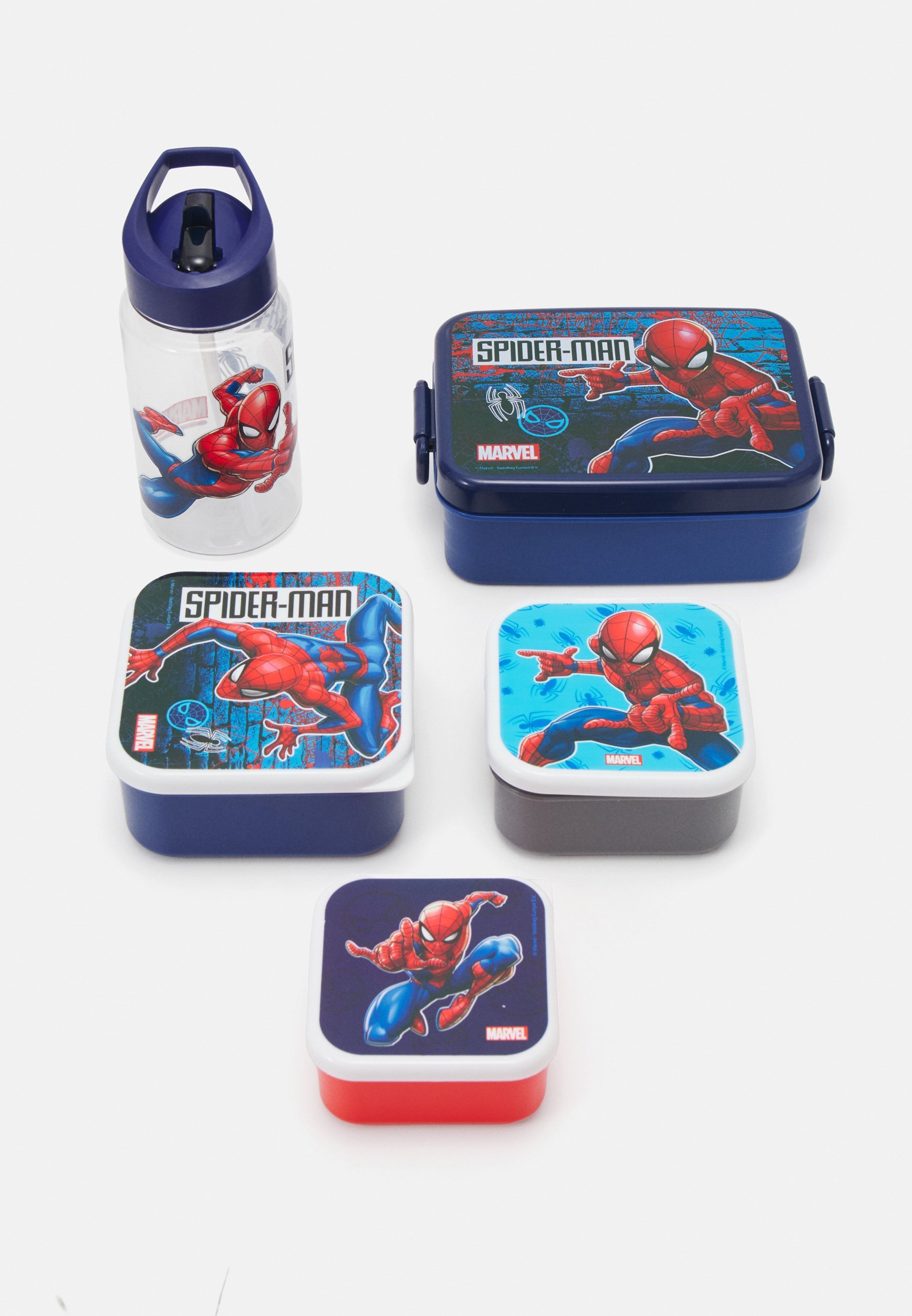 Conjunto Kidzroom Lancheira Homem-Aranha Vamos Comer 3 em 1 com Garrafa - Unissex - Lancheira - azul marinho/vermelho