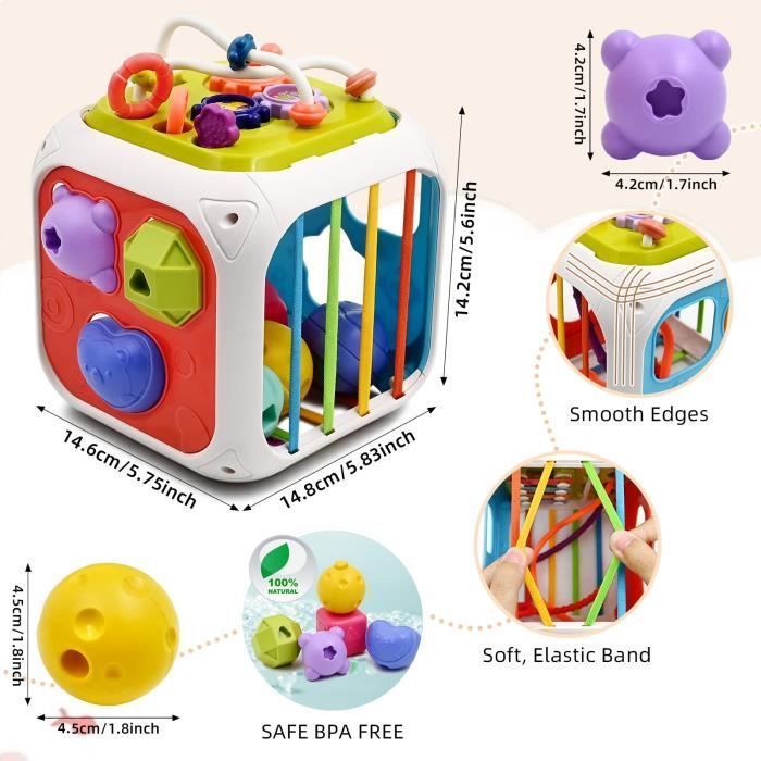 Jeux de Bébé Montessori - BLEOSAN - Cube Souple - 7 activités éducatives - Plastique ABS - Multicolore