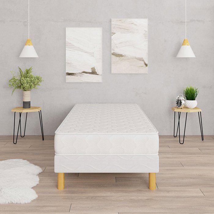 COMFORT+ sengebund + 90x190 cm madrassæt, 17 cm høj, polyurethanskum, afbalanceret komfort, 4 ben medfølger.