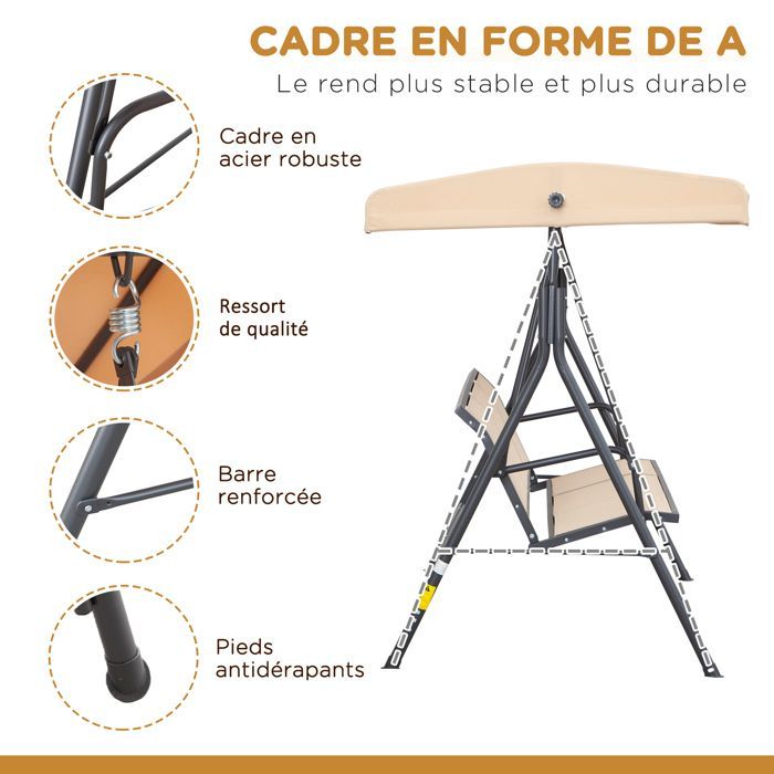 Columpio de jardín Outsunny, acero, 175x118x159cm, beige