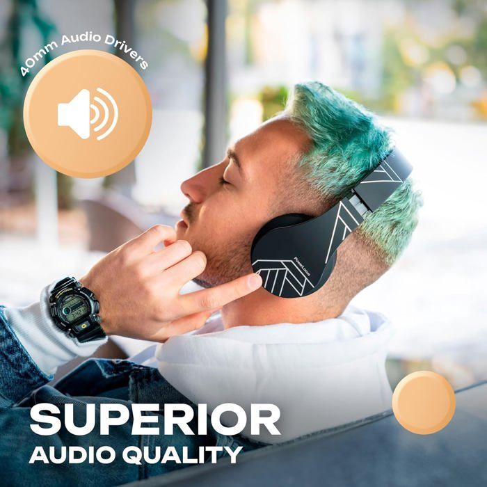 Wireless Bluetooth Headphones, Foldable Stereo Audio Headphones, with Built-in Microphone/Micro SD/FM Radio (Black/Silver)