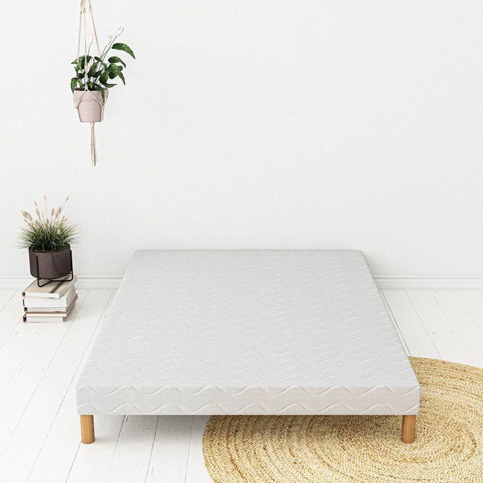 FIRST Bettgestell 160 x 200 cm – 12 feste Kiefernholzlatten – Inkl. Beine – 30 cm hoch – Milbenabweisender Bezug – Hergestellt in Frankreich