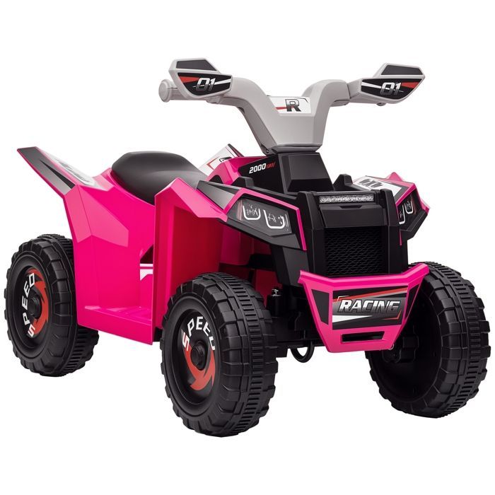 Quad eléctrico HOMCOM para niños, vehículo con batería de 6 V, marcha adelante y atrás, 70 cm de largo x 41,5 cm de ancho x 48,5 cm de alto, color rosa.