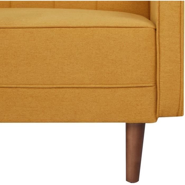 Canapé d'angle convertible 3 places réversible - Tissu jaune moutarde - Pieds en bois - L 286 x P 169 x H 80 cm - IMANIA