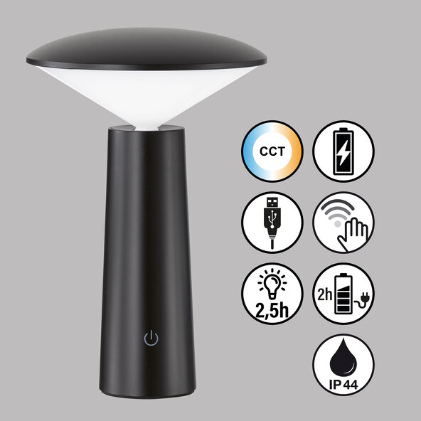 Pinto LED oplaadbare tafellamp, zwart