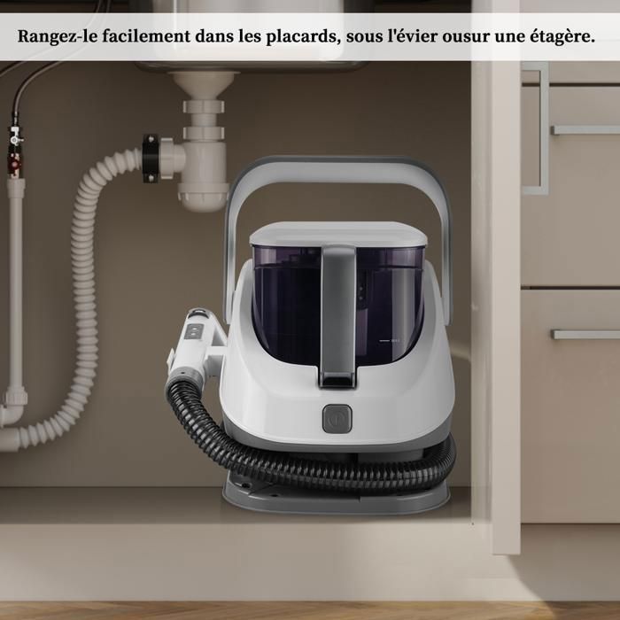 Limpiador a vapor y quitamanchas de 800 W - Depósito de 1,2 L/1,4 L - Manguera de 2 m / Cable de 5 m - Limpiador de sofás de tela, blanco