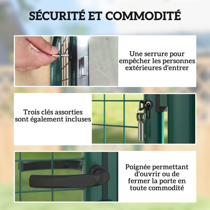 Portillon de jardin - Outsunny - avec serrure, clés et poignée - en acier - 97 x 200 cm - pour extérieur - vert