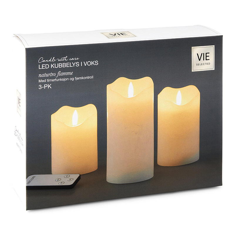 Vie Selected Cube-lampe 3-pakning LED 15/12/10 cm, vokshvit