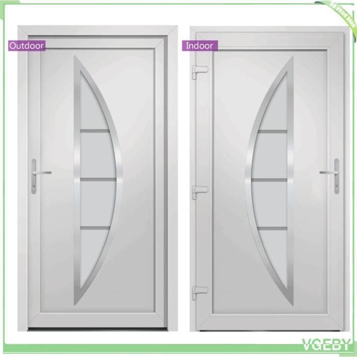 Puerta de entrada de PVC blanco de 98x208 cm con acristalamiento arqueado, cerradura de 5 puntos y umbral de aluminio.