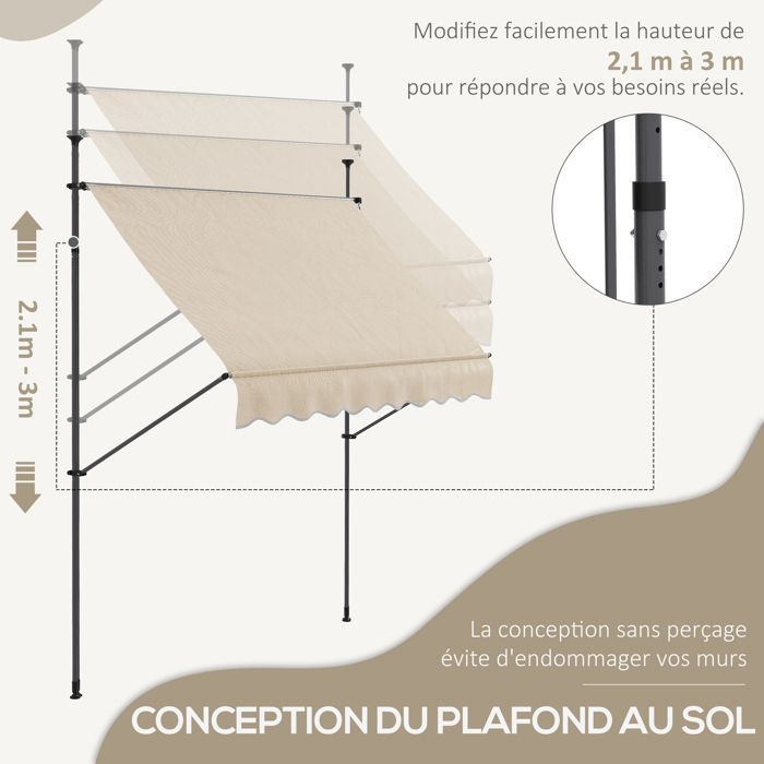 Toldo Outsunny de poliéster de 250x120x300cm, color arena.