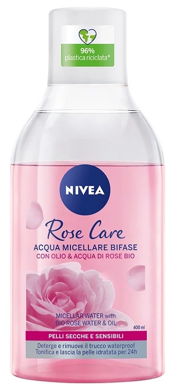 NIVEA Rose Care Mizellenwasser 400 ml Zweiphasen-Formel für trockene und empfindliche Haut
