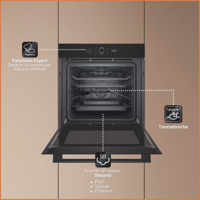 Forno da incasso - Pulizia pirolitica - HOTPOINT - HA4S80PM0BA - Nero - Porta fredda - 73 L - 59,5 x 56,4 x 59,5 cm