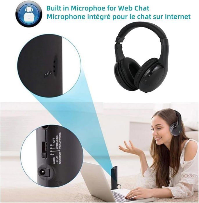 Casque TV Stéréo Sans Fil - LASER GENETICS CARRON - Noir - Hi-Fi - Moniteur - Radio FM
