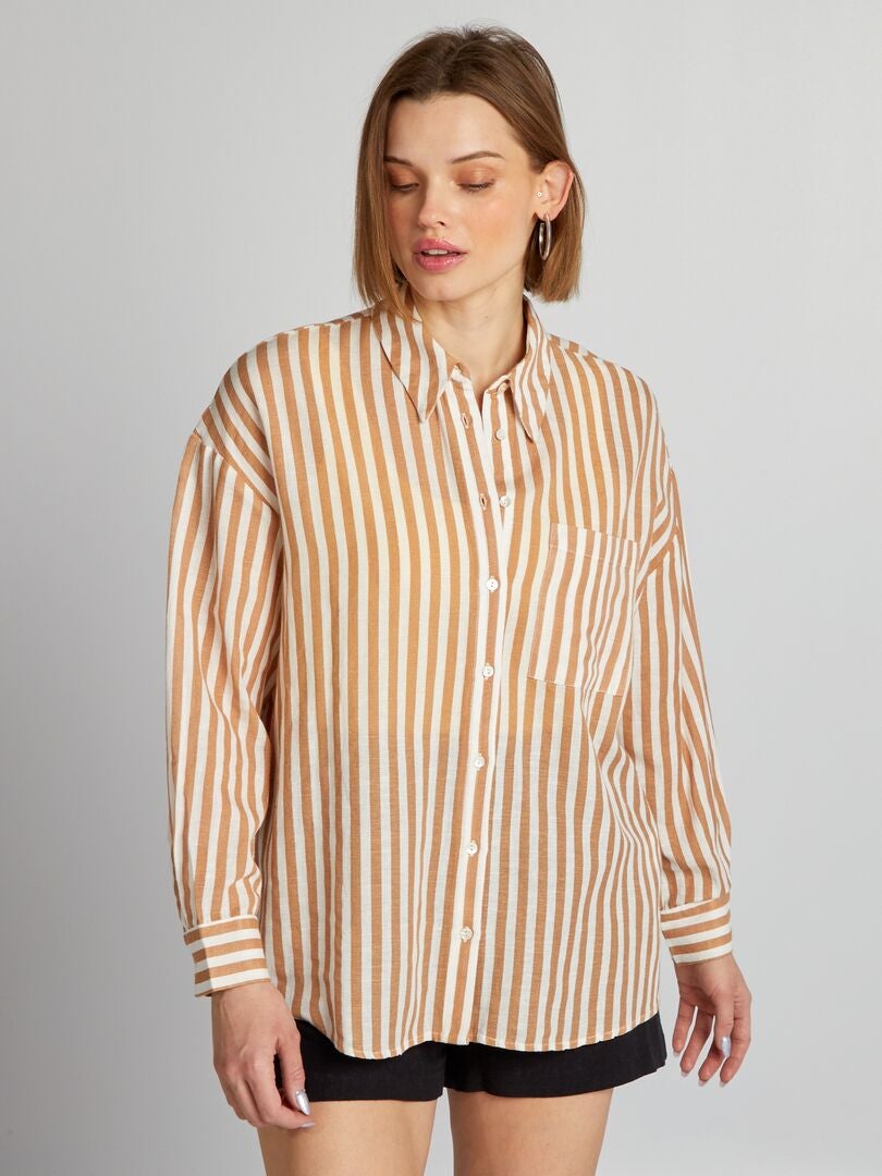 Camisa a rayas - MARRÓN