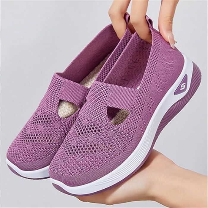 Zapatillas de senderismo, calzado ortopédico para mujer, zapatillas sin cordones para mujer, zapatos de plataforma para caminar, color rosa.