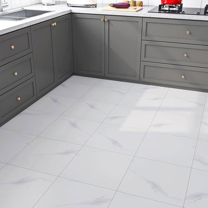 ReWallpaper Self-Adhesive PVC Floor Tiles, White Marble, 30cm x 30cm, Lino Floor Tiles, Self-Adhesive, for Bathroom and Kitchen, Waterproof, White Marble 3