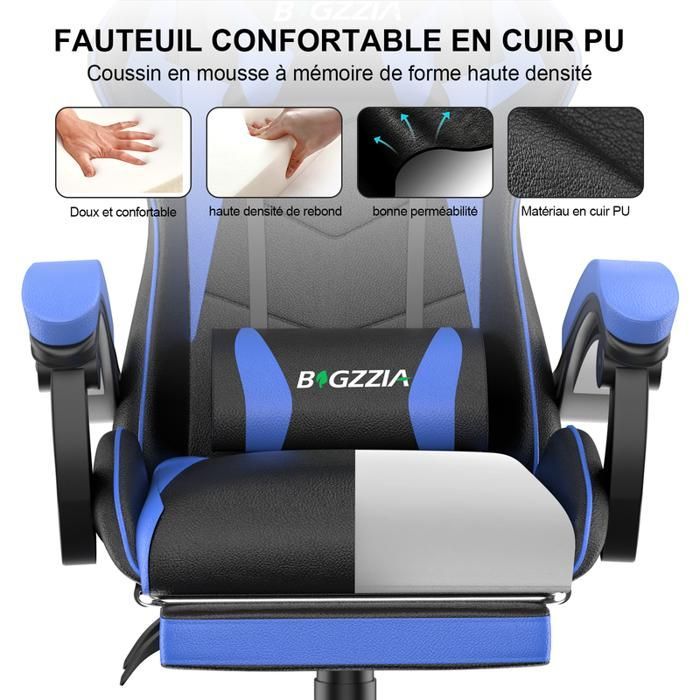 Gaming office chair with ergonomic footrest, 90° swivel, lumbar cushion & headrest, height adjustable