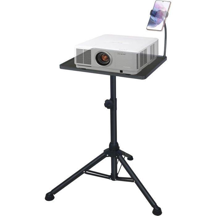 Potente soporte para proyector, plataforma grande de 39 cm (largo) x 29 cm (ancho), altura ajustable de 60 cm a 100 cm, para portátiles.
