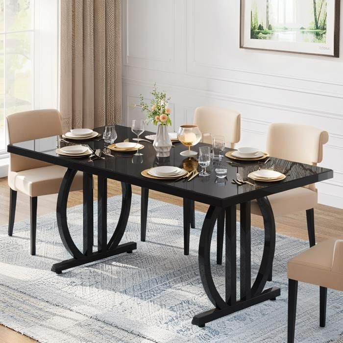 Table à manger - 160×80×75 cm table de cuisine - rectangulaire avec structure en métal - convient pour 6 personnes - noir