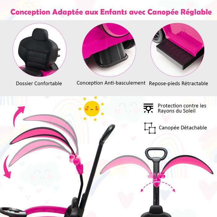 Cochecito infantil DREAMADE Mercedes Benz con licencia oficial, para bebés de 12 a 36 meses, con manillar, capota ajustable, color rosa.
