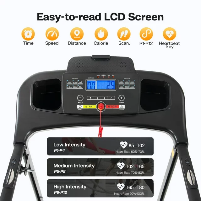 2,5 pk opvouwbare loopband, draagbaar, compact fitnessapparaat voor hardlopen en wandelen met 12 voorgeprogrammeerde programma's, led-display, Bluetooth-muziek, eenvoudig te monteren voor thuisgebruik
