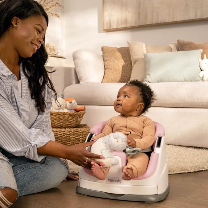 INGENUITY Réhausseur de chaise bébé enfant de 6 mois à 3 ans, Base 2 en 1 Pivoine, plateau amovible, rangement et nettoyage facile