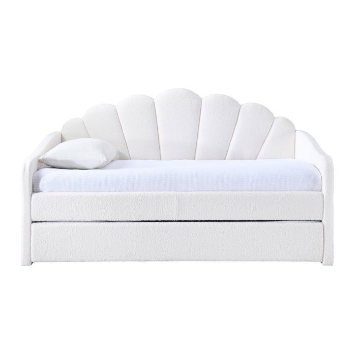QUEEN - Trundle bed in off-white bouclé fabric, 90x190 cm