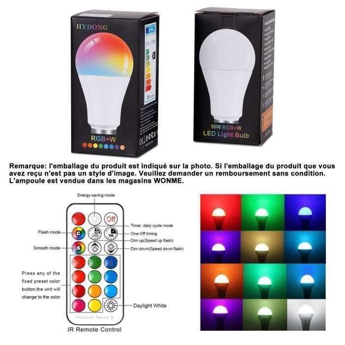 Ampoule Led Couleur Edison Changement de couleur Ampoule HYDONG 10W E27 Dimmable RGBW LED Ampoules - RGB 12 couleur (Lot de 2)