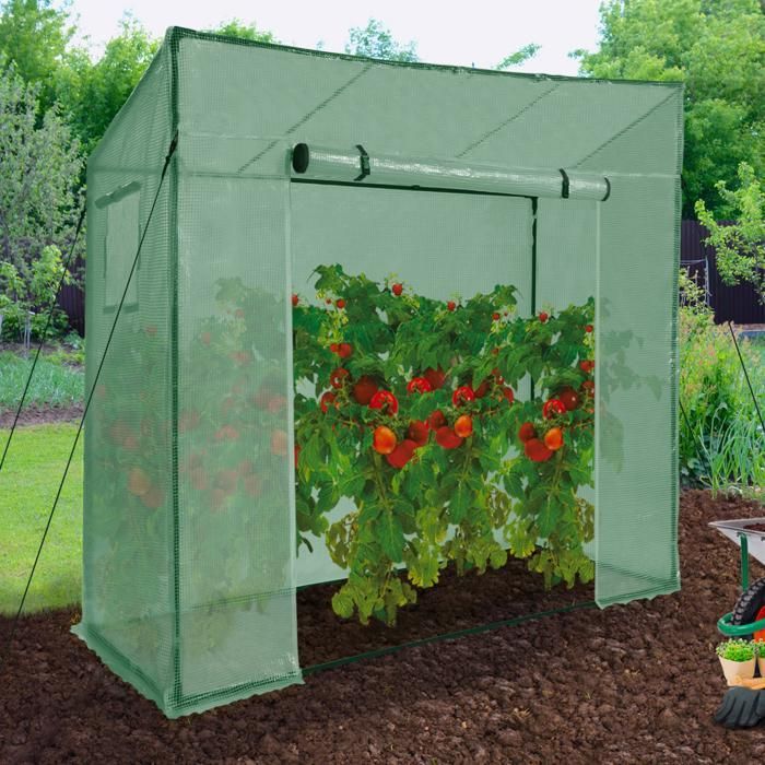 Invernadero verde IDMARKET para todas las estaciones con ventana y puerta con cremallera.