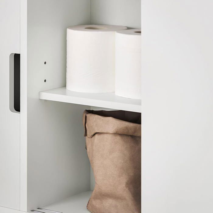 SoBuy Bathroom Toilet Cabinet on Wheels with 2 Sliding Doors and Open Shelf, Compact White Toilet Unit 70x71x20 cm