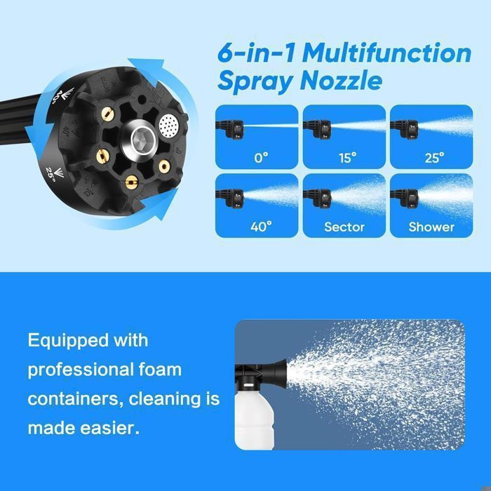Cordless High Pressure Washer with 2 x 4000mAh Batteries, 6-in-1 Wash Gun with Tap Connector for Cars - 50bar