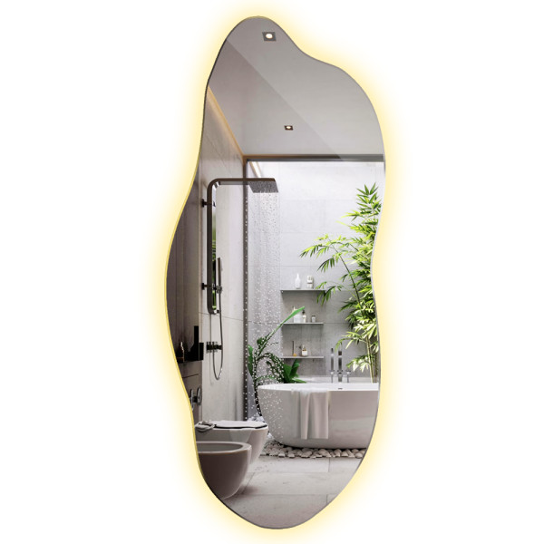Nieregularne lustro z podświetleniem do łazienki 35x80 cm ciepłe LED