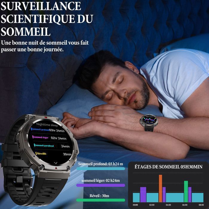 Montre connectée homme - WENZYLIQUOX - Sport - GPS intégré - Écran AMOLED 1,43