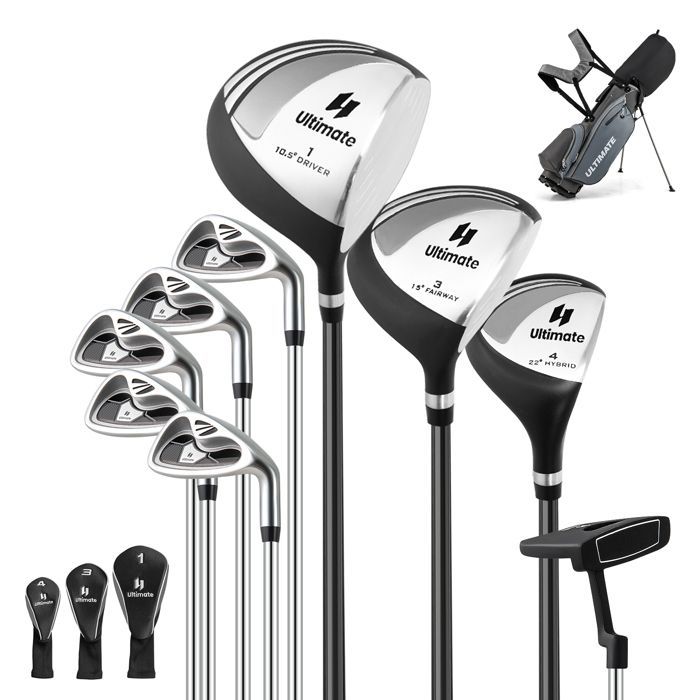 Bolsa de golf trípode para hombre COSTWAY - Juego de 10 palos de golf - 3 correas ajustables para el hombro - Cabezas de palos lastradas - Gris