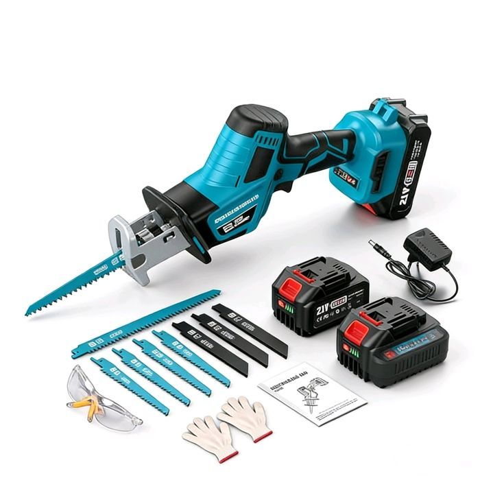 Motosega a gattuccio senza fili da 3600 W, 12000 corse al minuto - 2 batterie da 2,0 Ah - 8 lame - Motosega - Sega a gattuccio per tagliare legno e metallo