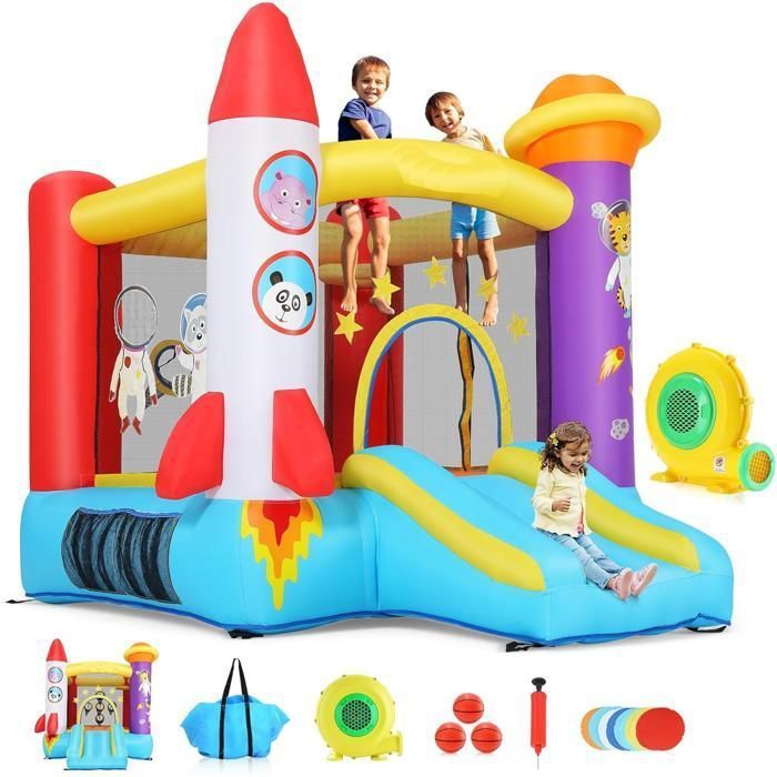 Château Gonflable pour Enfants, Château Sautant Gonflable pour Intérieur/Extérieur avec Zone de Saut, Toboggan, Souffleur de 370W