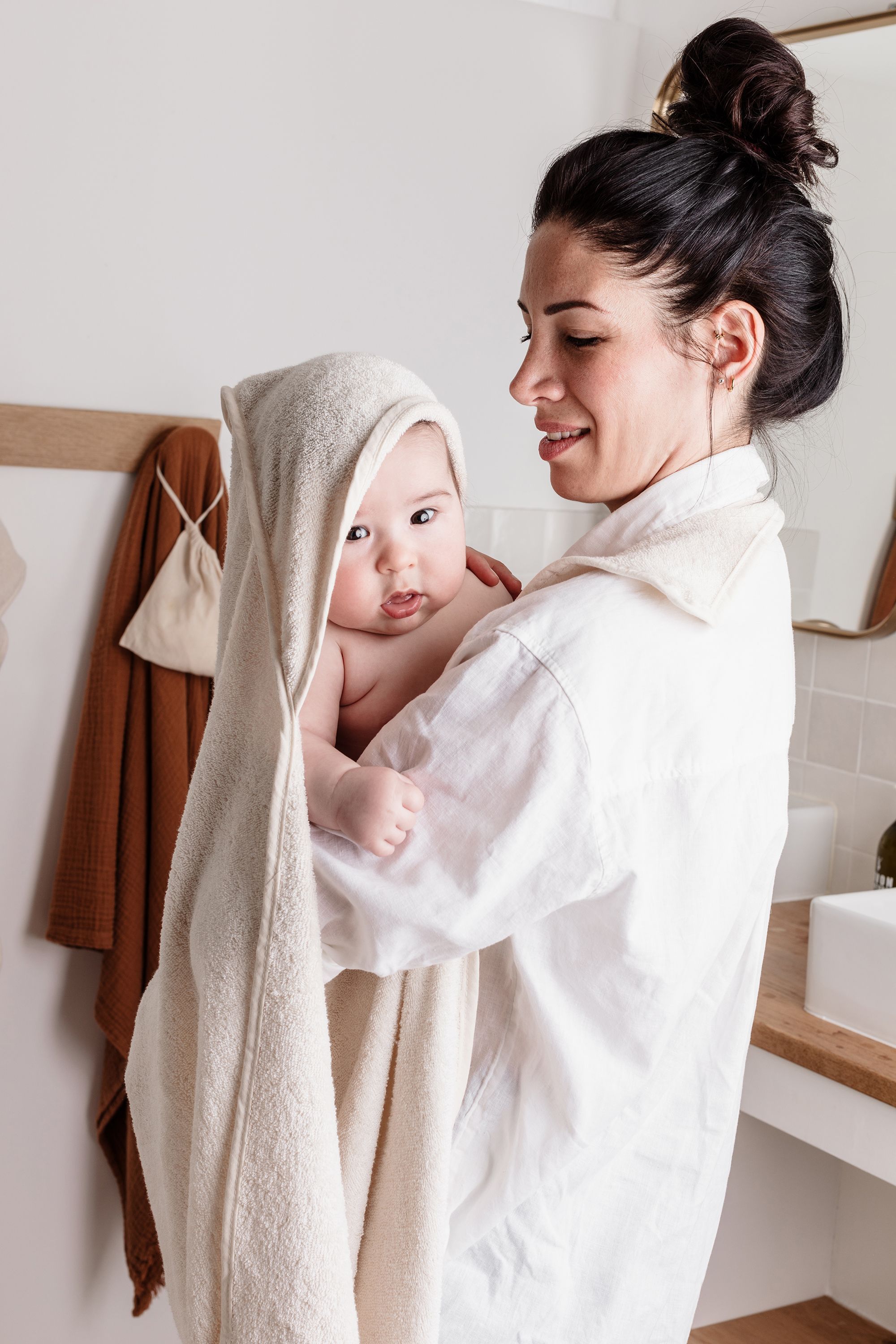 Drap de bain XXL Parent / Bébé - CANDIDE - 100x100 cm - Ecru