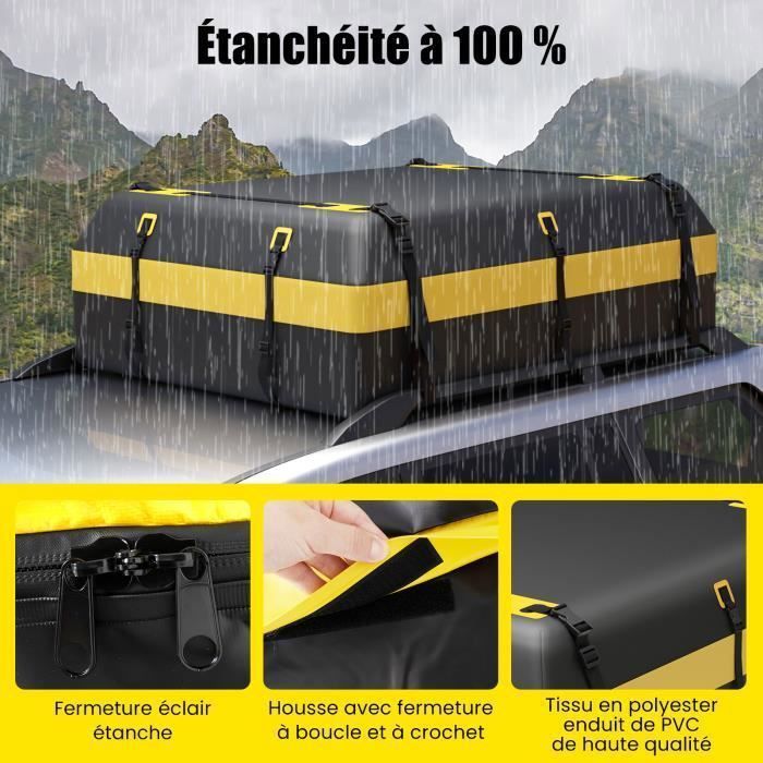 Bolsa impermeable para techo de coche COSTWAY de 600 L con 10 correas, 6 ganchos para puerta, cerradura, alfombrilla antideslizante y bolsa de almacenamiento.