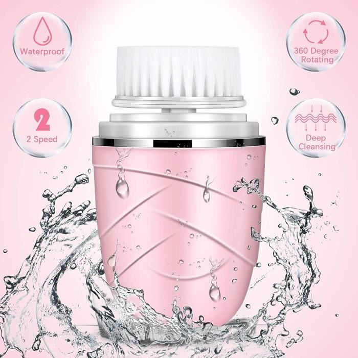 Brosse Nettoyante Visage - 3 en 1 - Rose - Étanche - Rechargeable USB - 2 Vitesses