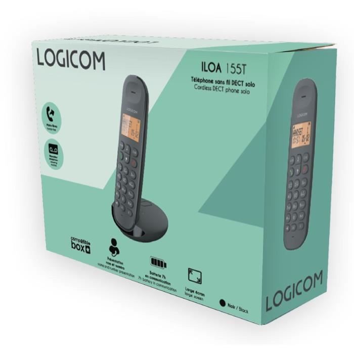 Schnurloses Festnetztelefon – LOGICOM – DECT ILOA 155T SOLO – Schwarz – Mit Anrufbeantworter