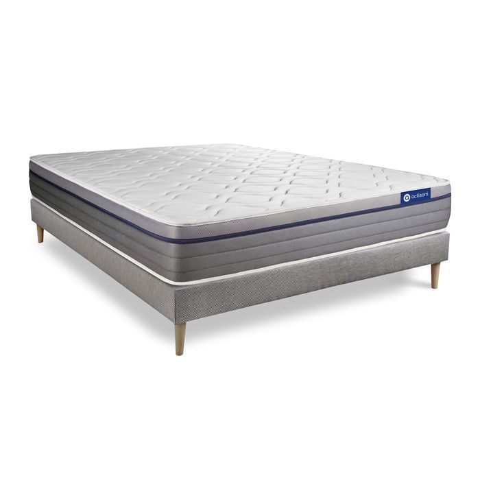 Mattress and bed base set 200x200 cm - Grey bed base (assembly required) - ActiMemo Zen