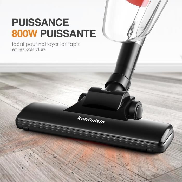 Aspirapolvere a bastone KotiCidsin, aspirapolvere portatile con filo 2 in 1, potenza di aspirazione 800 W/16 kPa, filtro HEPA, nero