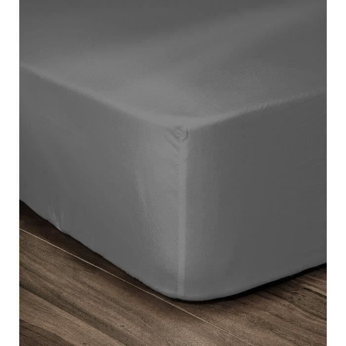 LOVELY HOME Lenzuolo con angoli elasticizzati 100% cotone 160x200 cm - Tasca da 35 cm - Grigio scuro