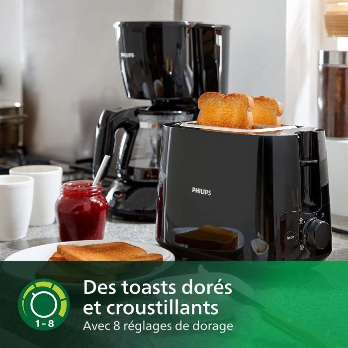 Grille-pain - PHILIPS - HD2581/90 - Collection Daily petit déjeuner - 2 fentes - 830W - Noir
